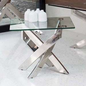 Kamal Clear Glass Lamp Table With Stainless Steel Base