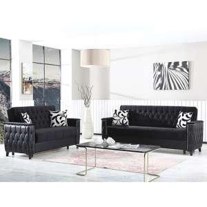 Kanata Plush Velvet Storage 3+2 Seater Sofa Beds In Black - UK