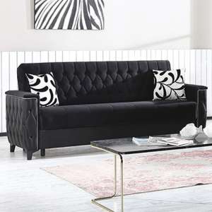 Kanata Plush Velvet Storage 3 Seater Sofa Bed In Black - UK