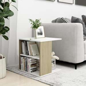 Kaori Wooden Side Table With Shelves In White And Sonoma Oak