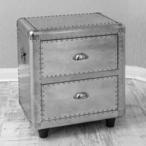 Kaoru Studded Bedside Cabinet With 2 Drawers In Aluminium - UK