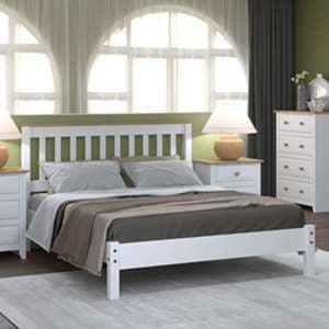 Knowle Wooden Low End Double Bed In White And Antique Wax - UK