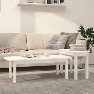 Karis Solid Pine Wood Set Of 2 Coffee Tables In White
