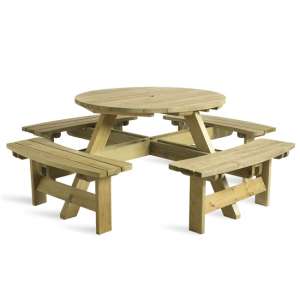 Karkby Outdoor Round 8 Seater Picnic Dining Set In Natural