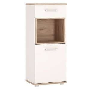 Kast Wooden Narrow Storage Cabinet In White High Gloss And Oak - UK
