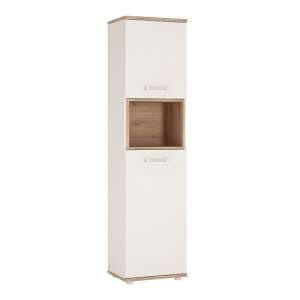 Kast Wooden Storage Cabinet In White Gloss And Oak With 2 Doors - UK