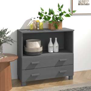 Kathy Solid Pinewood Sideboard With 2 Drawers In Dark Grey - UK