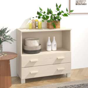 Kathy Solid Pinewood Sideboard With 2 Drawers In Honey Brown - UK
