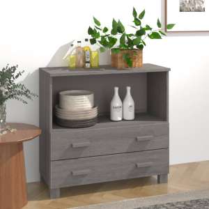 Kathy Solid Pinewood Sideboard With 2 Drawers In Light Grey - UK