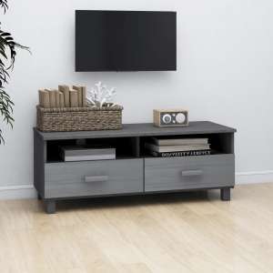 Kathy Solid Pinewood TV Stand With 2 Drawers In Dark Grey - UK