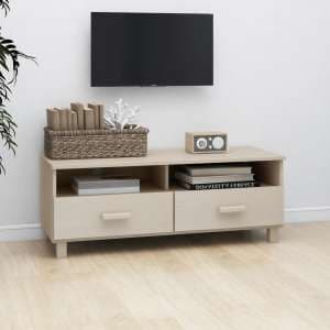 Kathy Solid Pinewood TV Stand With 2 Drawers In Honey Brown - UK