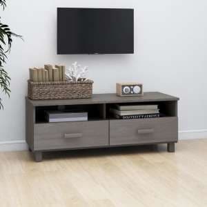 Kathy Solid Pinewood TV Stand With 2 Drawers In Light Grey - UK