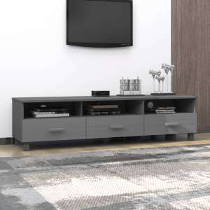 Kathy Solid Pinewood TV Stand With 3 Drawers In Dark Grey - UK