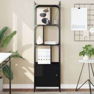 Kavala Wooden Bookcase With 3 Shelves 1 Door In Black - UK