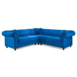 Kavala Large Plush Velvet Corner Sofa In Blue