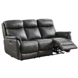 Kavon Leather Electric Power Recliner 3 Seater Sofa In Grey