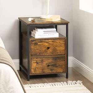 Kearney Wooden 2 Drawers Bedside Cabinet In Rustic Brown - UK