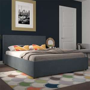 Keely Linen Fabric Double Bed With 4 Drawers In Navy - UK