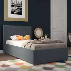 Keely Linen Fabric Single Bed With 2 Drawers In Navy - UK