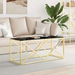 Keeya Black Glass Coffee Table Rectangular With Gold Frame