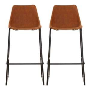 Kekoun Camel Faux Leather Bar Chairs With Black Legs In A Pair - UK