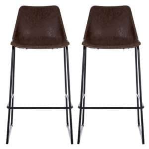 Kekoun Mocha Faux Leather Bar Chairs With Black Legs In A Pair