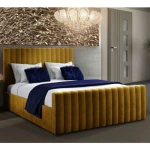 Kelowna Plush Velvet Upholstered Double Bed Mustard - UK