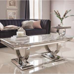 Kelsey Marble Coffee Table With Stainless Steel Base In Grey