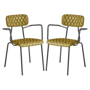Kelso Vintage Gold Faux Leather Armchairs In Pair