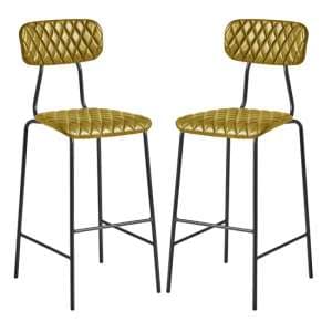Kelso Vintage Gold Faux Leather Bar Stools In Pair - UK