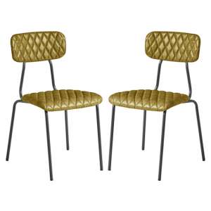 Kelso Vintage Gold Faux Leather Dining Chairs In Pair - UK