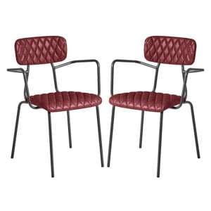 Kelso Vintage Red Faux Leather Armchairs In Pair