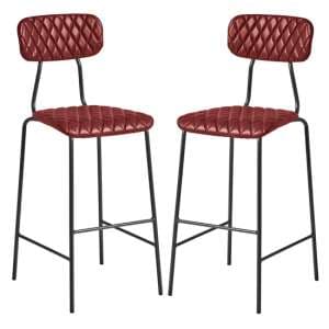 Kelso Vintage Red Faux Leather Bar Stools In Pair - UK
