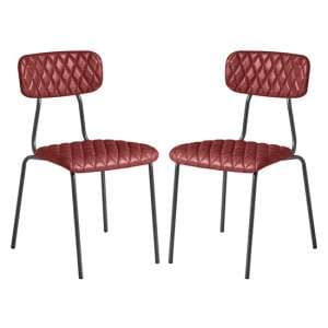 Kelso Vintage Red Faux Leather Dining Chairs In Pair - UK