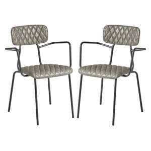 Kelso Vintage Silver Faux Leather Armchairs In Pair