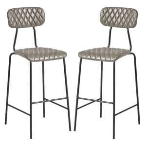 Kelso Vintage Silver Faux Leather Bar Stools In Pair - UK