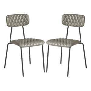 Kelso Vintage Silver Faux Leather Dining Chairs In Pair - UK