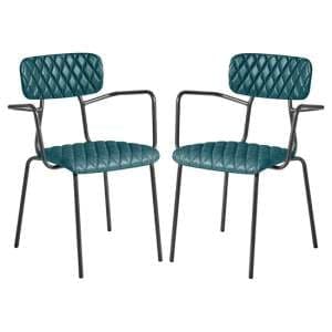 Kelso Vintage Teal Faux Leather Armchairs In Pair