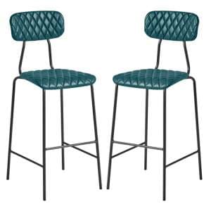 Kelso Vintage Teal Faux Leather Bar Stools In Pair - UK