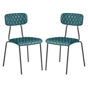 Kelso Vintage Teal Faux Leather Dining Chairs In Pair - UK