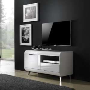 Kenia Small TV Stand In White High Gloss With Wooden Legs