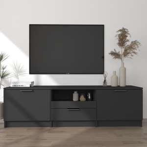 Kenna Wooden TV Stand With 2 Doors 1 Drawer In Black