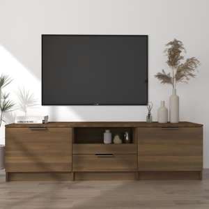 Kenna Wooden TV Stand With 2 Doors 1 Drawer In Brown Oak