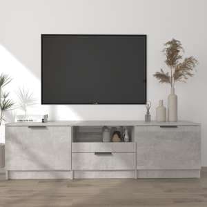Kenna Wooden TV Stand With 2 Doors 1 Drawer In Concrete Effect - UK