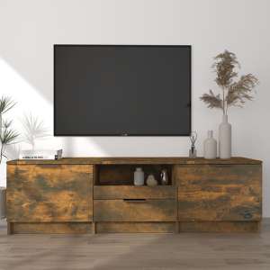 Kenna Wooden TV Stand With 2 Doors 1 Drawer In Smoked Oak - UK