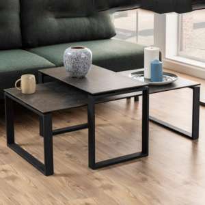 Kennesaw Black Ceramic Set Of 2 Coffee Tables With Metal Frame - UK