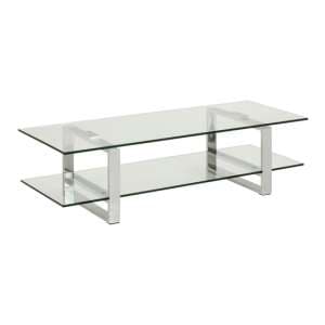 Kennesaw Clear Glass 1 Shelf TV Stand With Chrome Legs