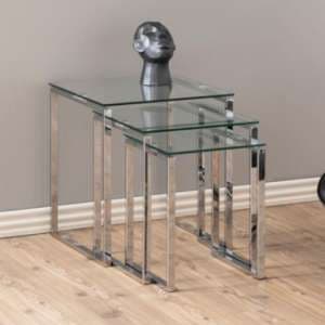Kennesaw Clear Glass Nest Of 3 Tables With Chrome Legs