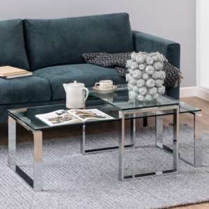 Kennesaw Clear Glass Set Of 2 Coffee Tables With Chrome Frame - UK