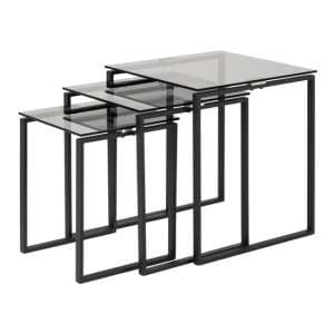 Kennesaw Smoked Glass Nest Of 3 Tables With Black Legs